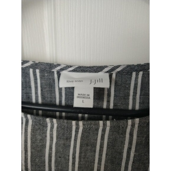 J Jill Dress Womens L Gray Striped Love 100 Linen Midi Coastal Lagenlook Beach - Picture 2 of 8